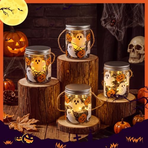 24 Sets Halloween Crafts Kits DIY Ghost Plastic Mason Jar