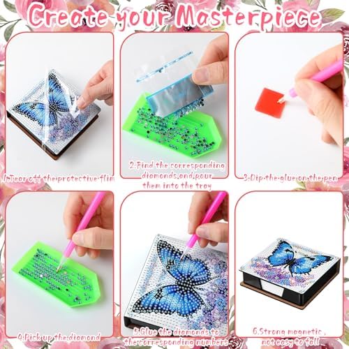 Saillong Butterfly 4 Pcs Diamond Painting Note Box Kit Sticky Note Holders