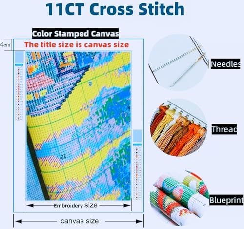 Joyhoor Stamped Cross Stitch Kits for Beginners Needlepoint Kits for Adults Embroidery Kits 11CT Counted Cross Stitch Kits Printed Embroidery Pattern- Bookshelf cat 18x18 inch