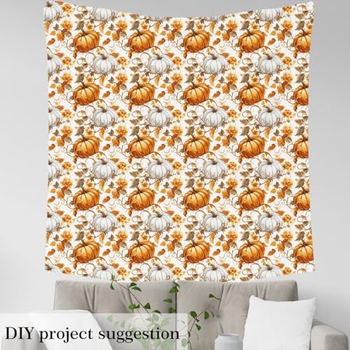 Pumpkin Fabric by The Yard Watercolor Orange Pumpkin Plants Fabrics for Sewing Lovers Autumn Country Rustic Style Fabric DIY Soft Polyester No Stretch 10 Yards,360" L x 59" W