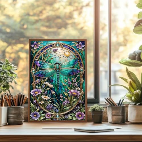 GOUOYANA Paint By Numbers Kit for Adults-Dragonfly and Flower Funny Canvas