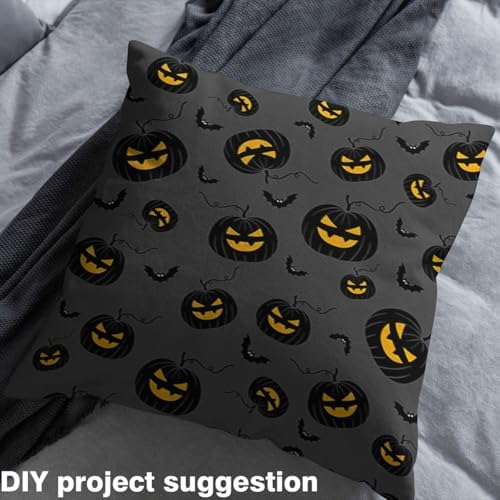 Feelyou Halloween Theme Soft Flannel Fabric by The Yard Kids 3 Yards Pumpkin Lantern Upholstery Fabric for Chairs Bat Black Animal Trick or Treat for Home DIY Projects, Indoor Decor