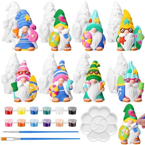 8 Pcs Gnome Ceramics to Paint Summer DIY Unpainted Kit