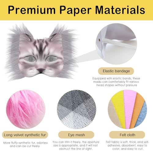 J6&H6 36 Pcs DIY Therian Mask Kit with Exclusive Animal Stickers, Mask,Felt Fabric Sheet, Faux Fur and Eye Mesh Suitable for Use in Animal Role-Playing Parties and Carnival Costume Parties