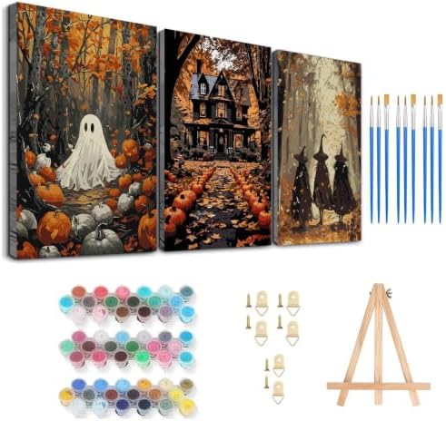 Axquilon 3 Packs Fall Framed Paint by Numbers Kit for Adults 8x10in