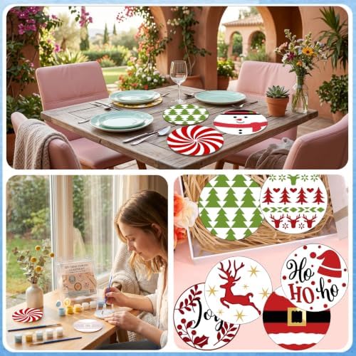 8 Pack Christmas Paint by Numbers Kits Coasters with Holder Cork Pads