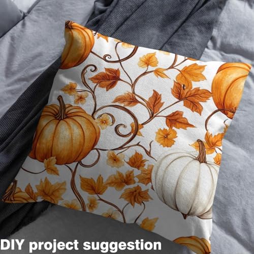 Watercolor Pumpkin Fabric by The Yard Autumn Maple Leaves Plants Fabrics for Sewing Lovers Fall Harvest Rustic Style Fabric DIY Soft Polyester No Stretch 2 Yards,72" L x 59" W