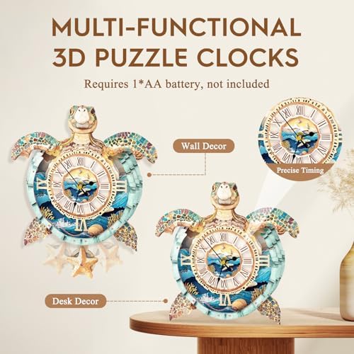 3D Puzzles for Adults Wooden Sea Turtle Clock Puzzle Adult Crafts