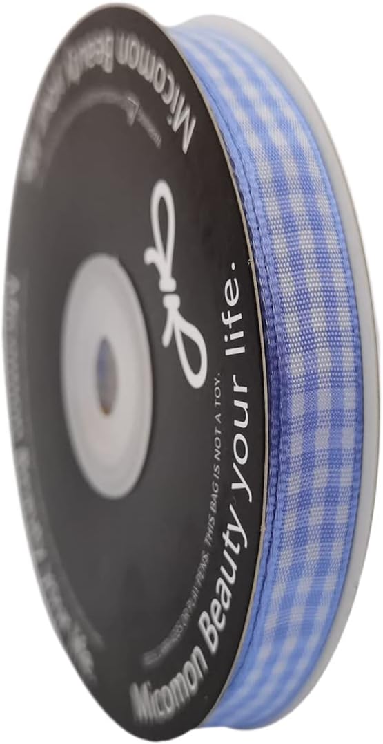 Light Blue Gingham Plaid Checked Ribbon 25 Yard Each Roll 100% Polyester - Image 2