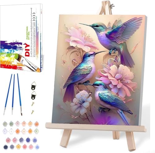 MIRCVSH Paint by Numbers Kit for Adults Framed,Hummingbird Paint by Number for Adults Beginner,Adults' Paint-by-Number Kits on Canvas with Wooden Easel for Home Wall Decor 12X16 Inch