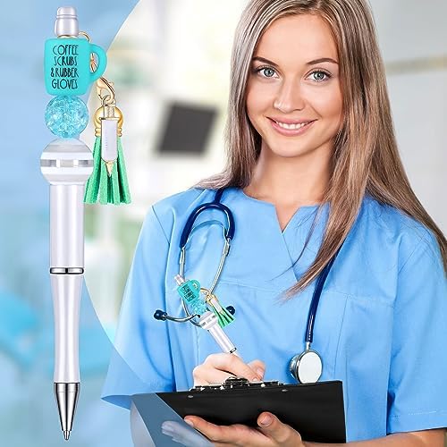 Jutom 12 Pcs Stylish Nurse Beadable Pens Kit with 50 Beads Tassels