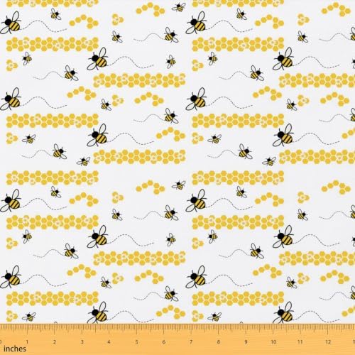 Honeybee Upholstery Fabric for Chairs Cute Bee Hexagon Honeycomb DIY Fabric by The Yard for Craft Lovers 72"x63", Honey Beehive Beetles Quilting Fabric