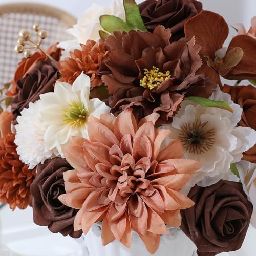 Floweroyal Artificial Flowers Fake Rose Flowers Dahlia with Stems for DIY Wedding Bridal Bouquets, Baby Shower, Floral Arrangement, Table Centerpieces, Home Decorations