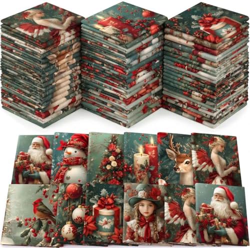 Hahafelt 10 Pcs Vintage Christmas Quilting Fabric Bundles 20 x 20 Inch