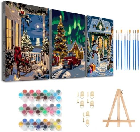 Axquilon 3 Packs Christmas Framed Paint by Numbers Kit for Adults 8x10 in