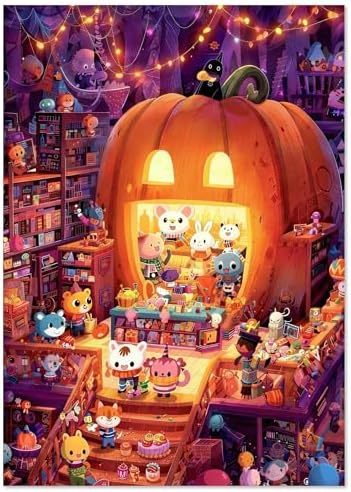 1000 Piece Puzzle for Adults, Cute Pumpkin Bookstore Party