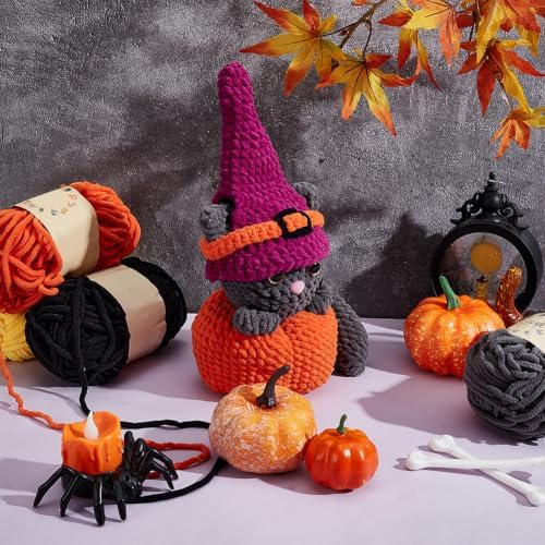 ORIGACH 4 Set Halloween Witchy Cat Crochet Kit for Beginners