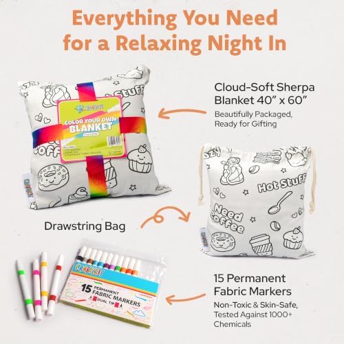 Craftikit Coffee Coloring in Blanket for Adults - Sherpa Throw -15 Markers