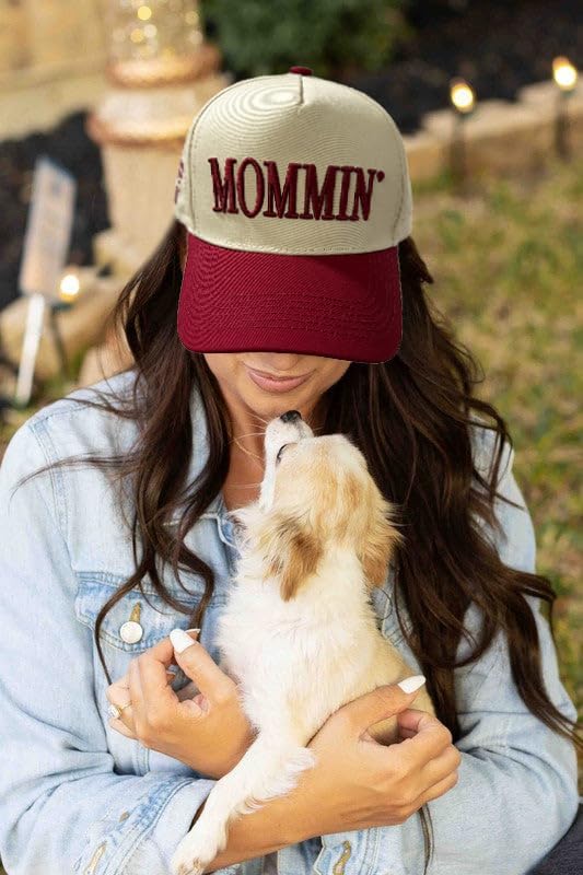 Womens Baseball Caps Casual Mommin Embroidery Letters Trucker Hat Adjustable Ponytail Baseball Hat for Streetwear