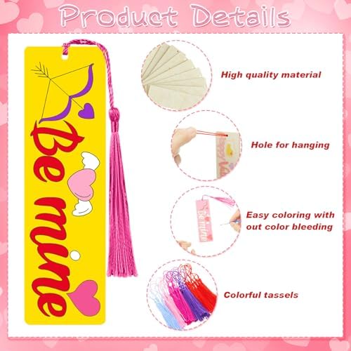 200 Pcs Valentine Wood Bookmarks to Color Bulk, Color Your Own with Tassels