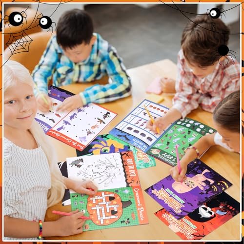 Kosiz 24 Pcs Halloween Activity Books for Kids, Mini Coloring Game Set