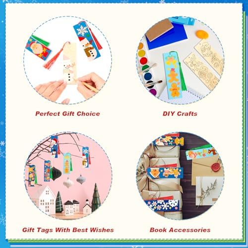 200 Pcs Christmas Wood Bookmarks to Color Bulk, Color Your Own with Tassels