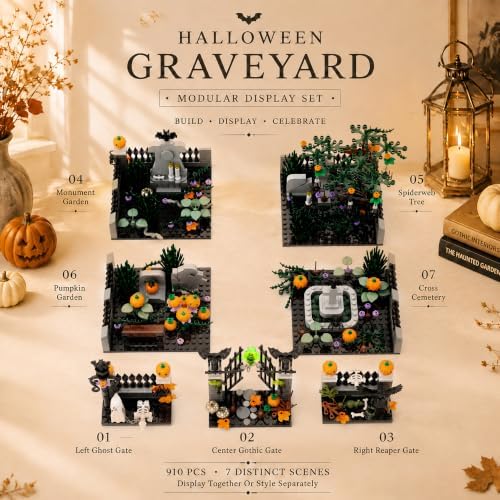Halloween Graveyard Pumpkin Building Blocks Set, 140 PCS Garden Scene