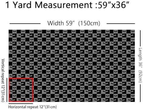 Halloween Bats Fabric by The Yard Cartoon Animal Silhouette No Stretch Fabric for Sewing Supplies Black Grey Checkered Soft Durable Polyester for Home DIY Projects 3 Yards Bolt,108" L x 59" W