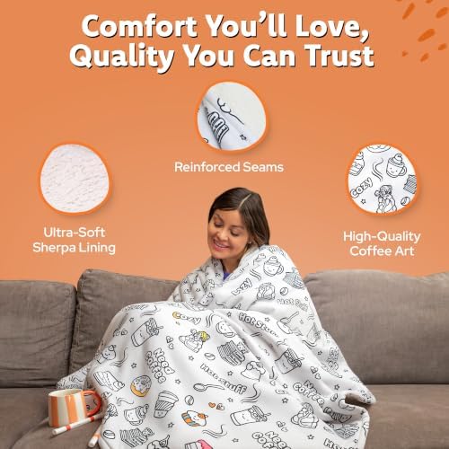 Craftikit Coffee Coloring in Blanket for Adults - Sherpa Throw -15 Markers