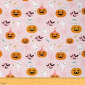 Feelyou Pink Halloween Soft Flannel Fabric by The Yard Kids 5 Yards Cute Ghost Bat Spider Web Upholstery Fabric for Boys Pumpkin Candy Spooky Trick or Treat for Home DIY Projects, Indoor Decor