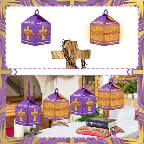 Simgoing 12 Set Christian Cross Lantern Craft Kits with LED Candles