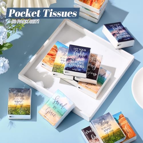 Outus 50 Pack Christian Pocket Tissues with Inspirational Words Individual
