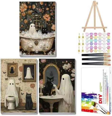 Mandun Halloween Paint by Numbers Kit for Adults, 3 Pack, 7.8x11.8 inch