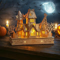 3D Wooden Halloween Haunted House Puzzles, Wood Creative Glow in The Dark Haunted House Puzzle, Assembly Model Building Kits to Build for Adults, Halloween Decor Model Kits