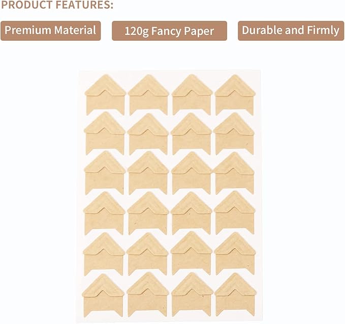 GOONAVI 15 Sheets 360 Pcs Cowhide Acid-Free Photo Corners Mounting Self Adhesive - Image 2