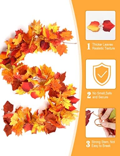 joyhalo 5 Pack Fall Leaves Garland Decorations for Home