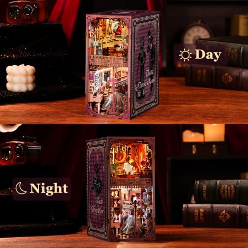 fifijoy DIY Book Nook Kit - Theatre Dressing Room DIY Miniature Dollhouse Booknook Kit for Adults, 3D Wooden Puzzle Bookend Bookshelf Insert Decor, Gift for Family, Friends (with White Light)