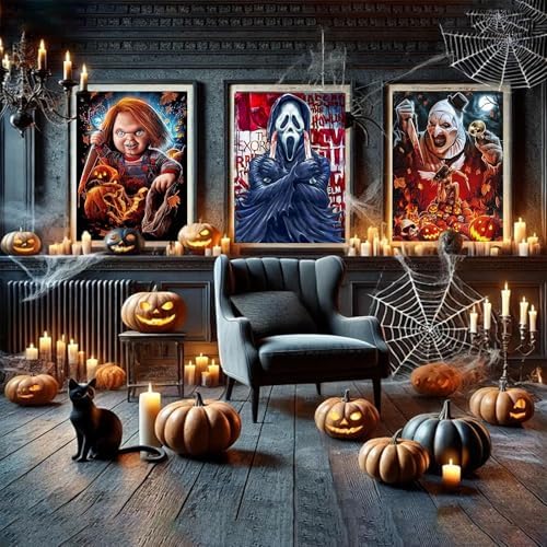 6 Pack Halloween Paint by Numbers Kit for Adults without Frame 12x16 inch