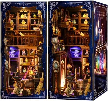 Book Nook Mystical Wizard House DIY Miniature Kit with LED Lights - 3D Magic Cottage Model for Home Decor & Creative Gift
