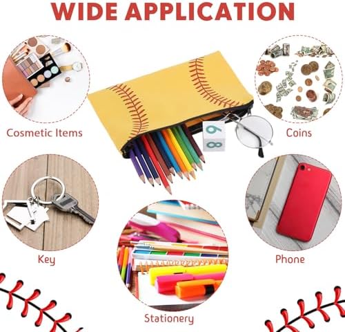 Eccliy 20 Pcs Softball Makeup Bags Bulk Team Gifts Softball Cosmetic Bag Accessories for Women Toiletry Zipper Pouch Travel Canvas Gifts Stuff for Team Players Party