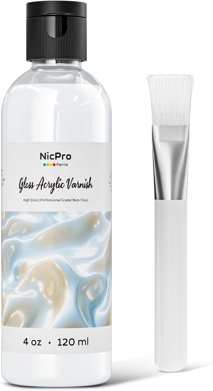 Nicpro Gloss Varnish for Acrylic Painting 4oz, Non-Yellowing, Anti-Crazing by Nicpro