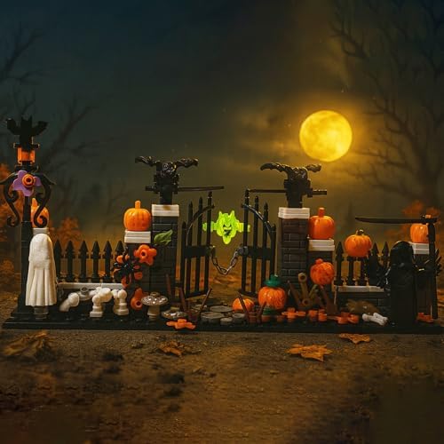 Halloween Graveyard Gate Building Blocks Set, 258 PCS 3-Section Display