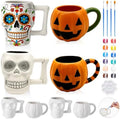 LOYIM Set of 4 Halloween Ceramic to Paint, Pumpkin Skeleton Painting Mug