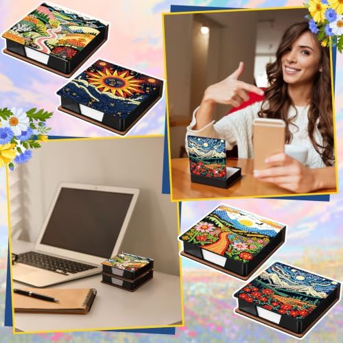 Saillong 4 Pcs Diamond Painting Note Box Kit Sticky Note Holders