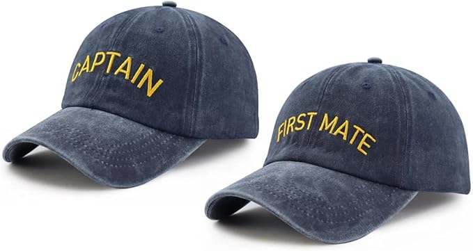 Captain & First Mate Hats for Men Women, 2 Piece Matching Mr and Mrs Boating Baseball Caps