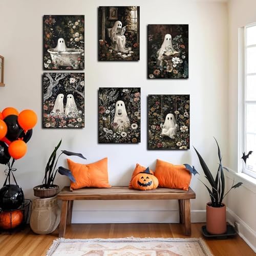 GOUOYANA 6P Halloween Paint By Numbers Kit for Adults Ghost Acrylic Canvas