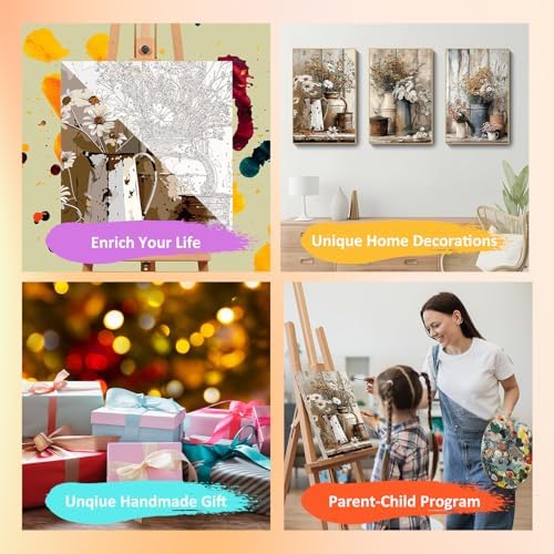 Mandun Farmhouse Paint by Numbers Kit for Adults,3 Pack, 7.8x11.8 inch