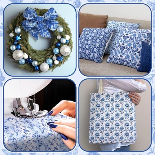 Hahafelt 10Pcs 18"x22" Blue and White Fat Quarter Chinoiserie Fabric Bundle