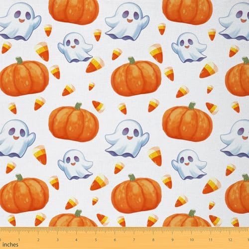 Feelyou Halloween Theme Soft Flannel Fabric by The Yard 2 Yards Kids Cute Ghost Candy Upholstery Fabric for Boys Girls Teens Pumpkin Autumn Fall for Home DIY Projects, Indoor Decor