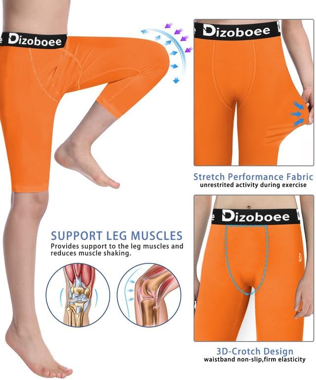 Youth Boys Compression Pants One Leg 3/4 Athletic Leggings for Sports Kids Basketball Tights Football Baseball Pants